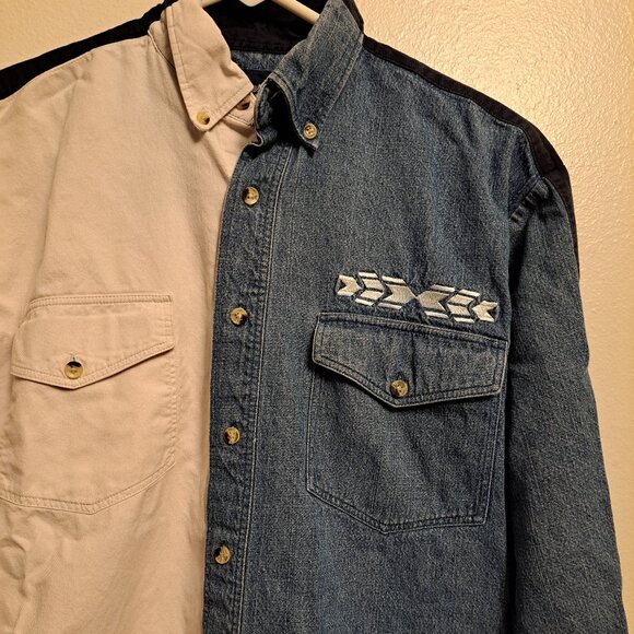 VTG Wrangler Western Shirt Color Block Aztec Embroidered Denim Long Sleeve Small - Picture 2 of 8